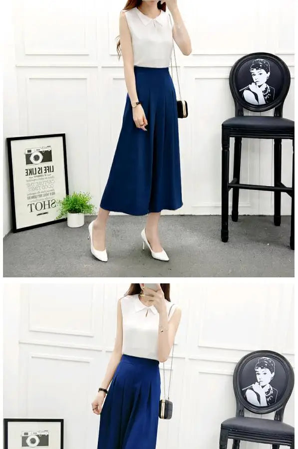 High Waist Pleated Wide Leg Cotton Linen Pants For Women