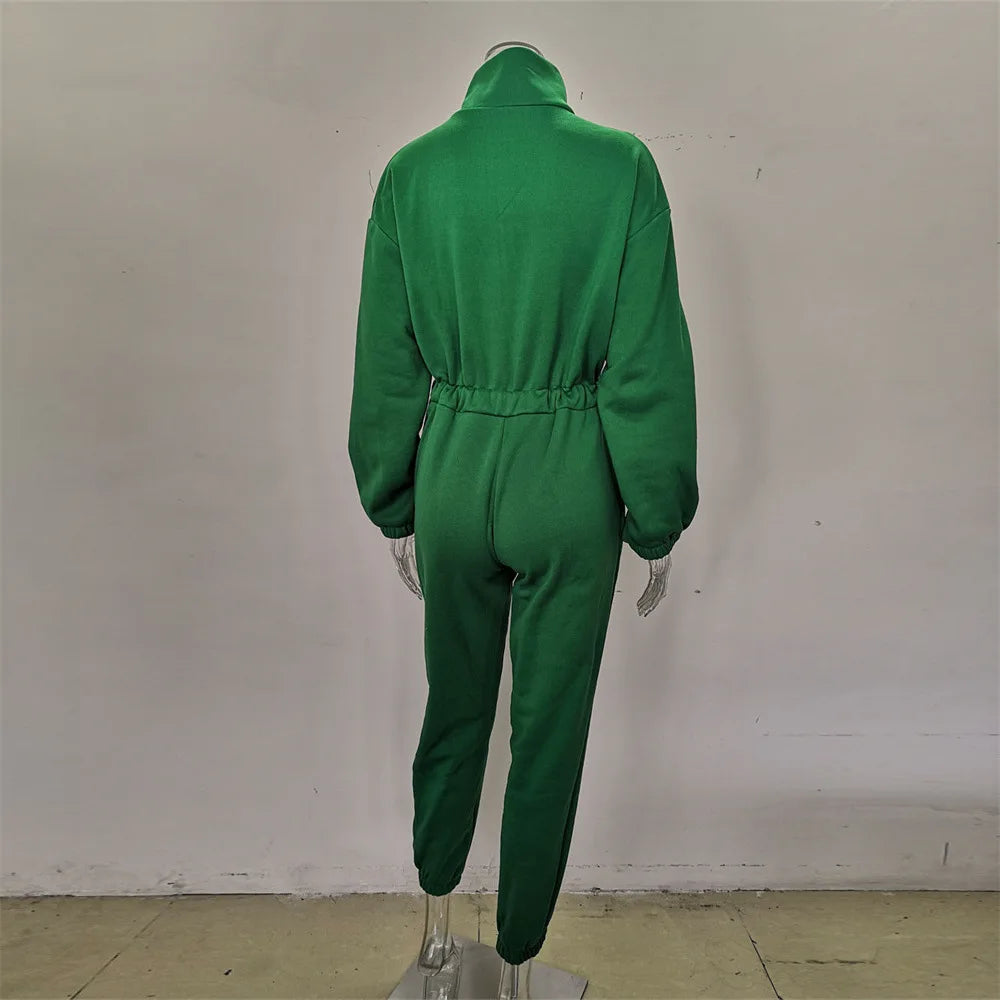 Casual Stand Collar Long Sleeve Jumpsuit for Women