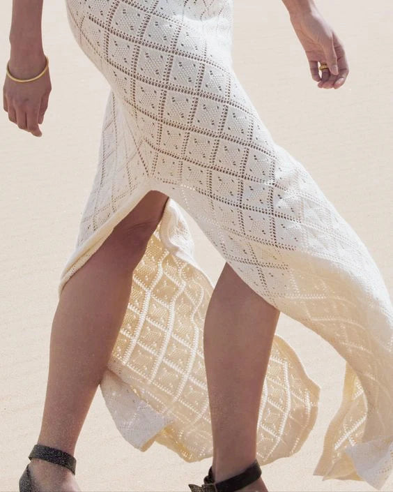 Sexy Cut Out Slit Knit Mesh Swimsuit Cover Up Pareo Tunic 2025 Summer Beach Maxi Dress Bikini Cover-ups Women Beachwear A2318