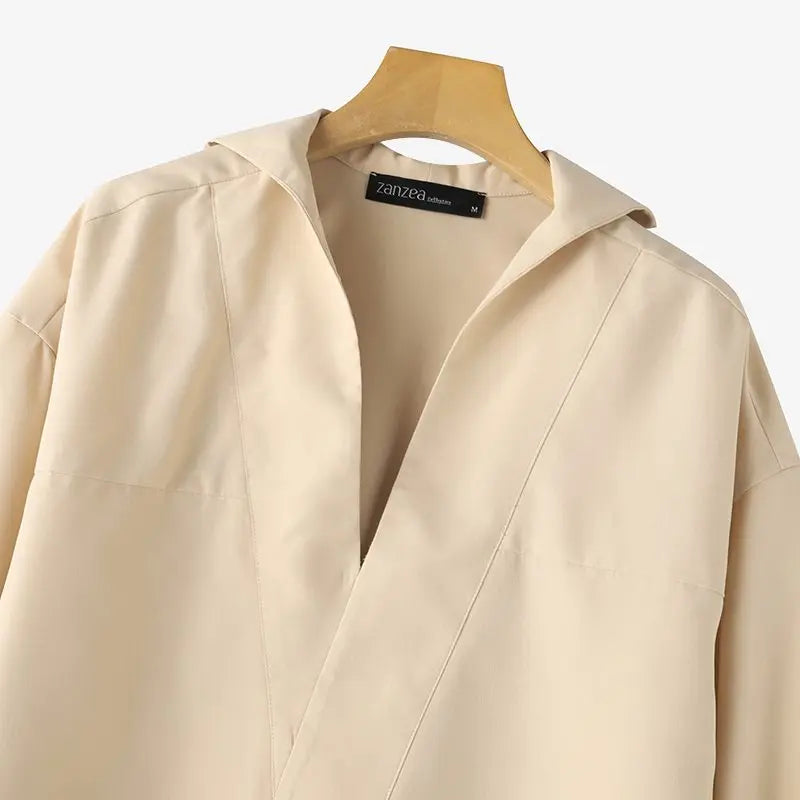 ZANZEA Fashion Lapel V Neck Shirt Women Puff 3/4 Sleeve Blouse Office Casual Loose Solid Color Tops 2024 Summer Street Tunics