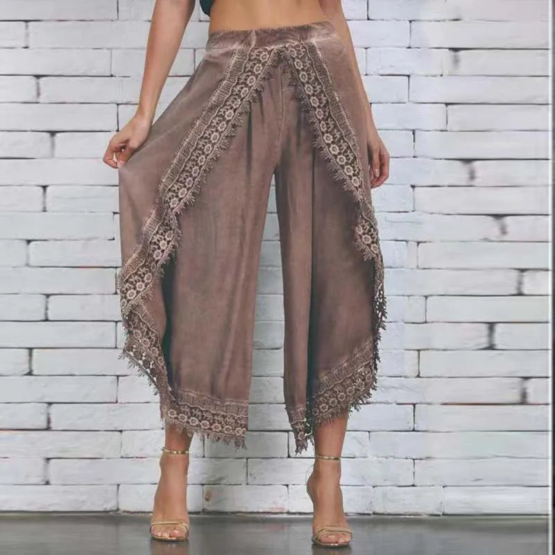 Arc-Shaped Lace Harem Pants