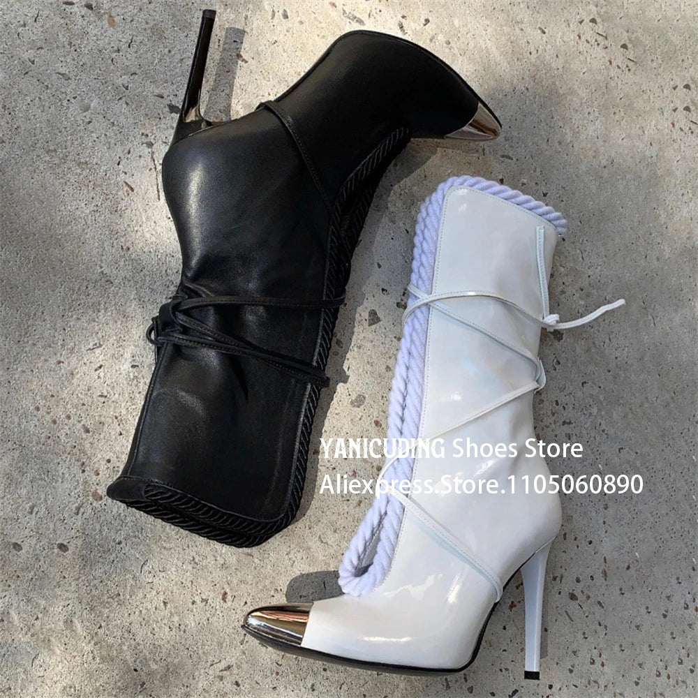 Metallic Pointed Toe Stiletto Ankle Boots for Women