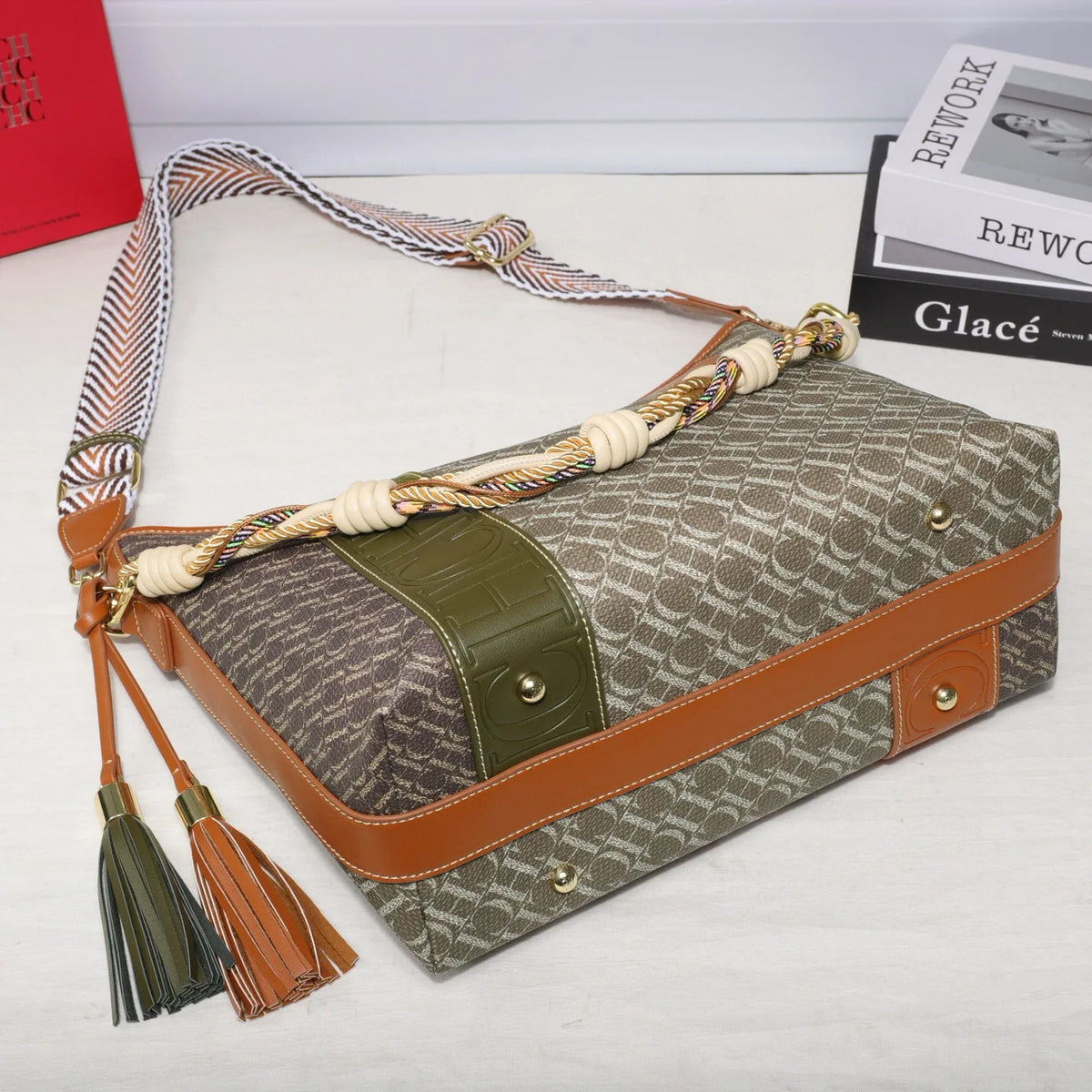 Textured Letter Print Tote And Crossbody Bag for Women