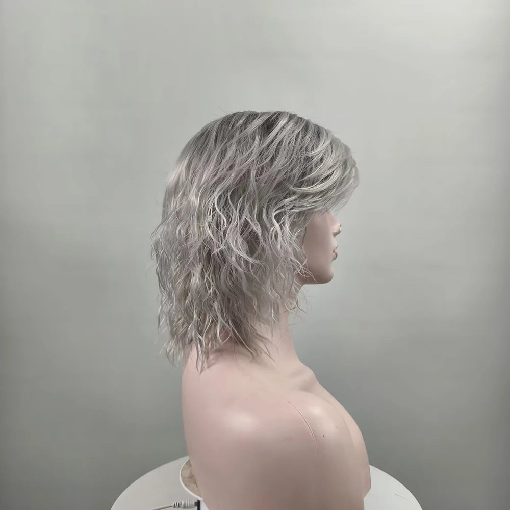 Lightweight Grey Short Curly Synthetic Wig For Women
