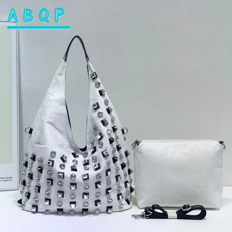 New Women's Diamond Handbag Luxury Brand Fashion Diamond Women's Shoulder Bag Large Capacity Shiny 2-piece Set Women's Bag