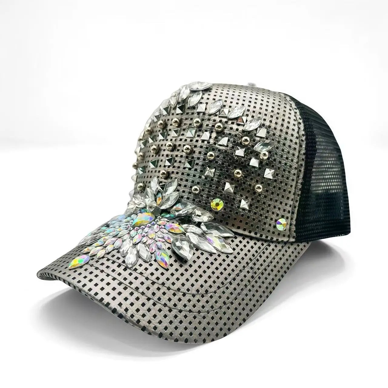 Black Luxury Steampunk Rhinestone Baseball Cap for Women
