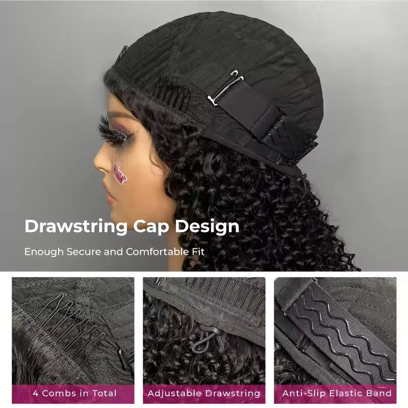 Seamless Drawstring Kinky Curly Half Wig for Women