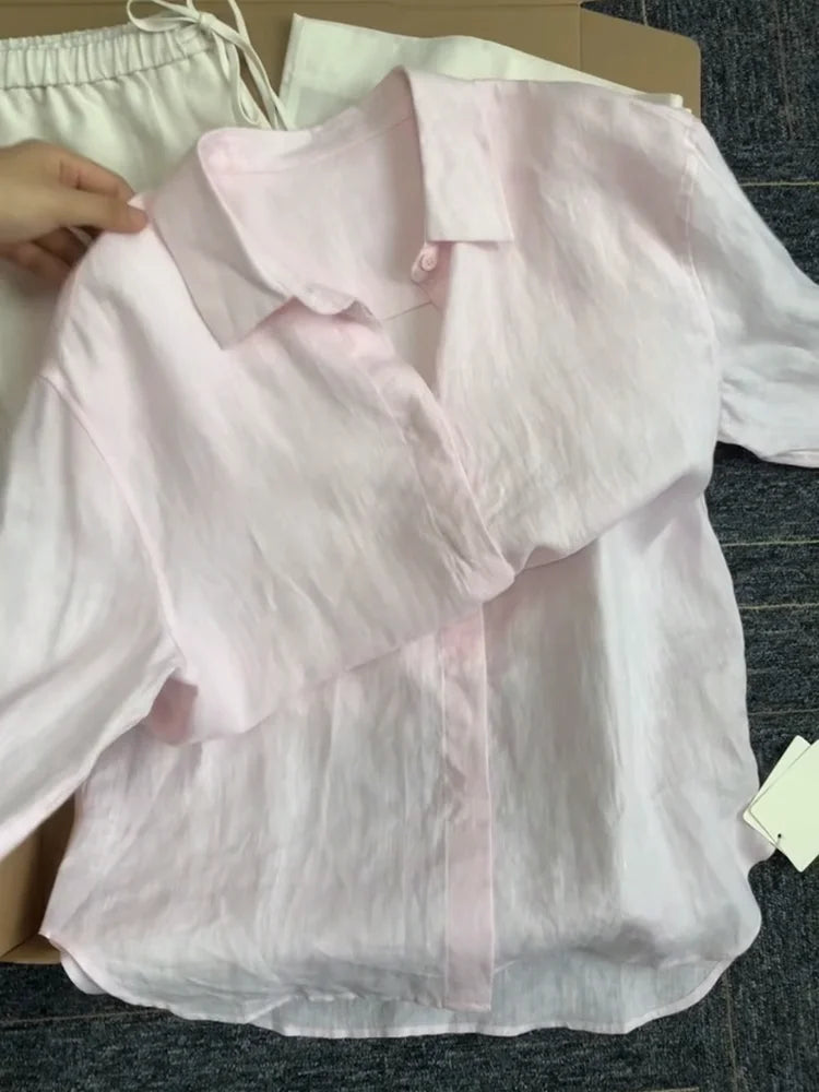 Solid Color V Neck Long Sleeve Casual Blouse for Women