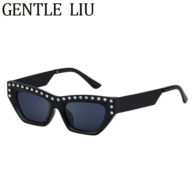 Rhinestone Cat Eye Rectangle Sunglasses