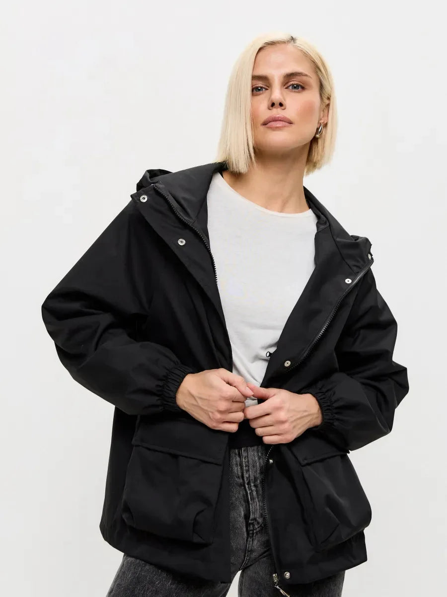 Hooded Hardshell Jacket With Pockets And Zipper for Women