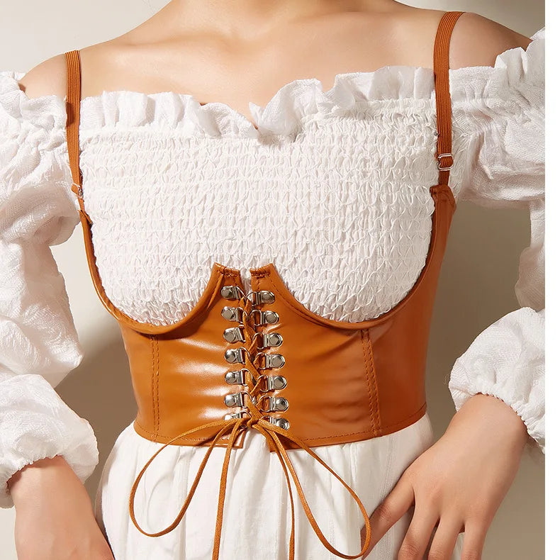 Gothic Lace Up Corset Crop Top With Waist Support For Women