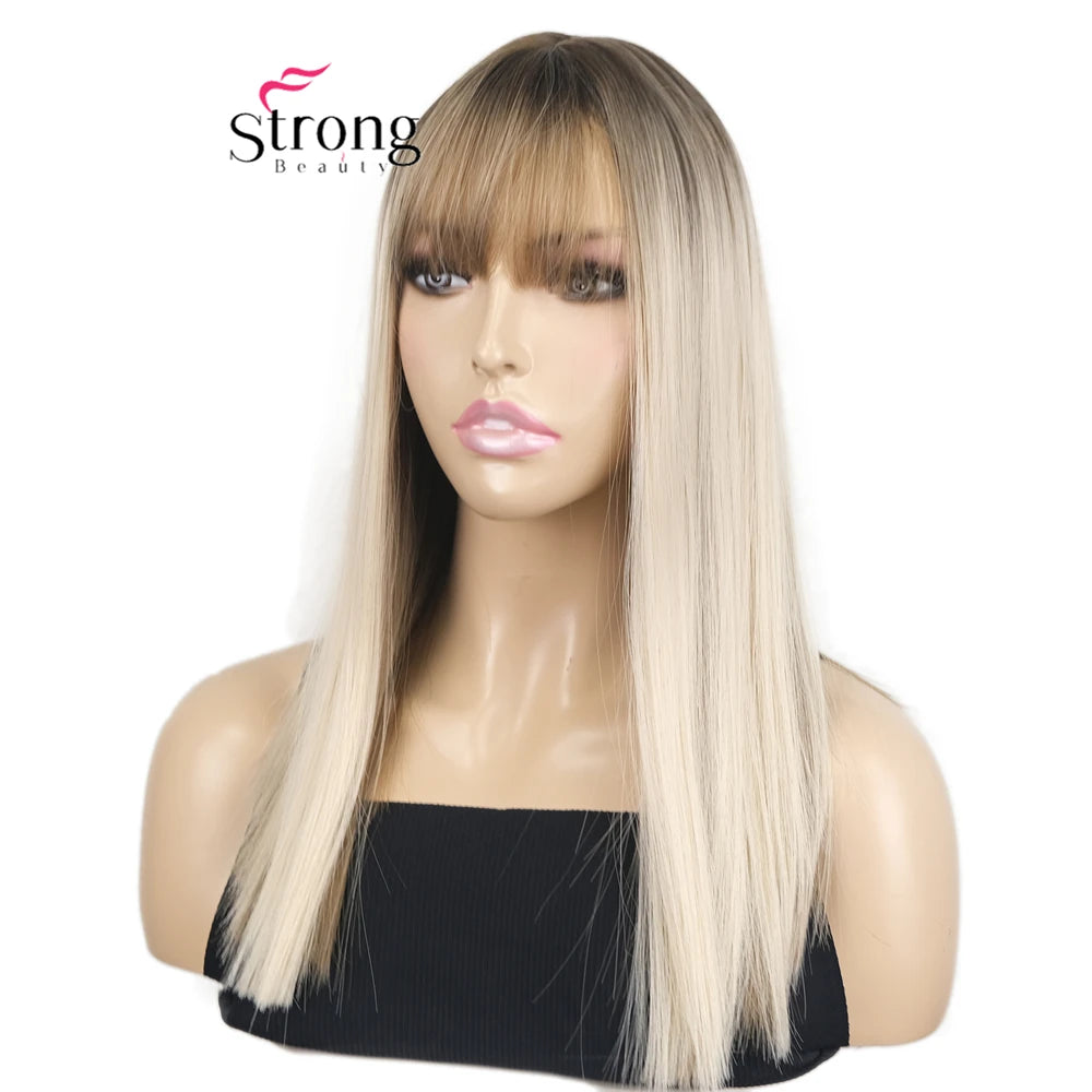 Ombre Blonde Synthetic Straight Wig With Natural Bangs For Women