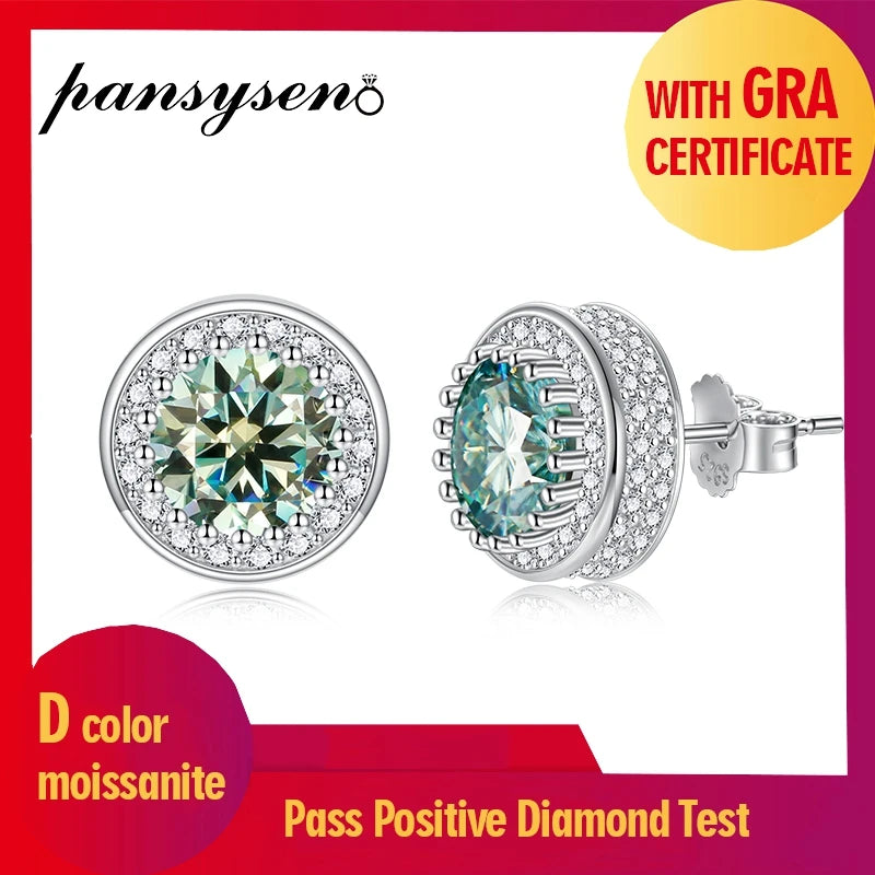 Stud Earrings With Blue Green Moissanite 2 Carat Total Elegant Timeless Style Gift