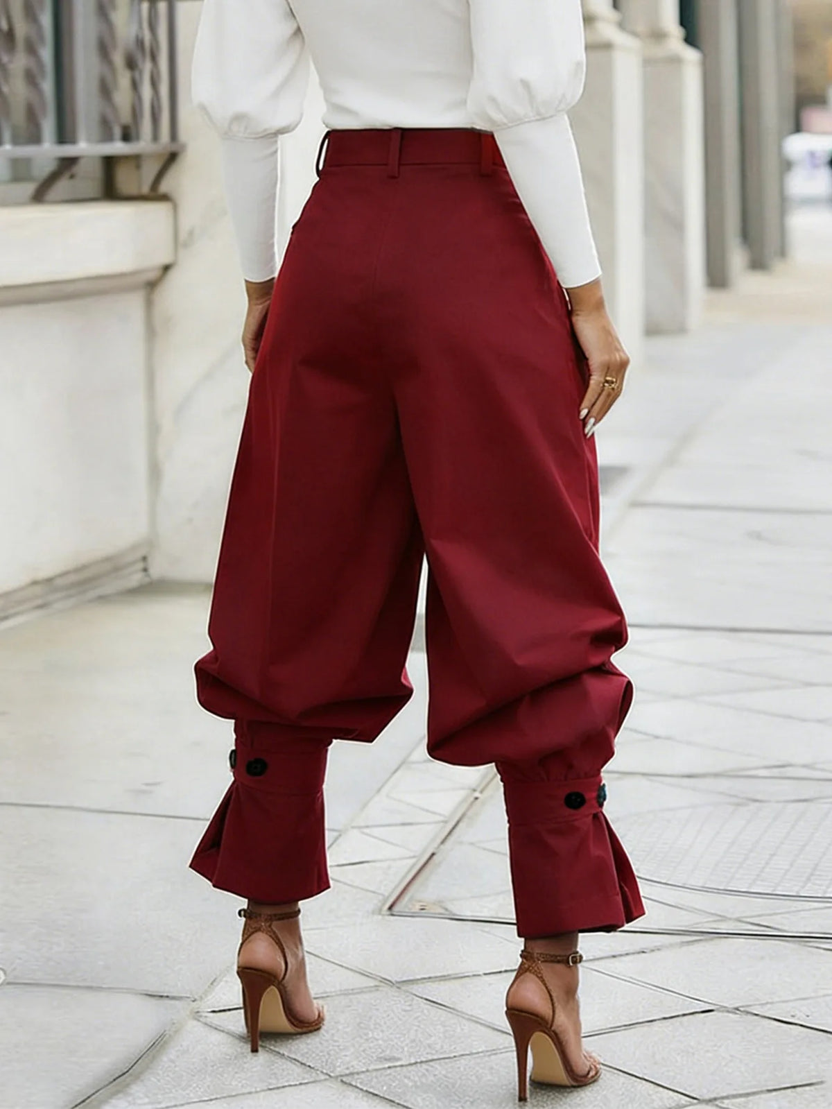 Ruched Stretch Wide Leg Casual Work Trousers for Women