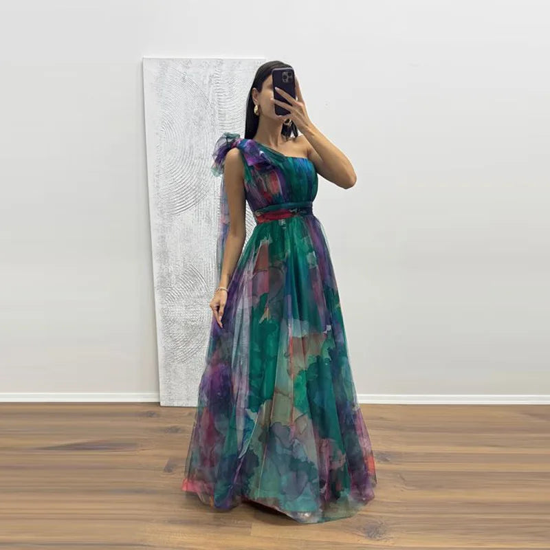 Casual Party Mesh Printed Lightweight A-Line Dress for Women