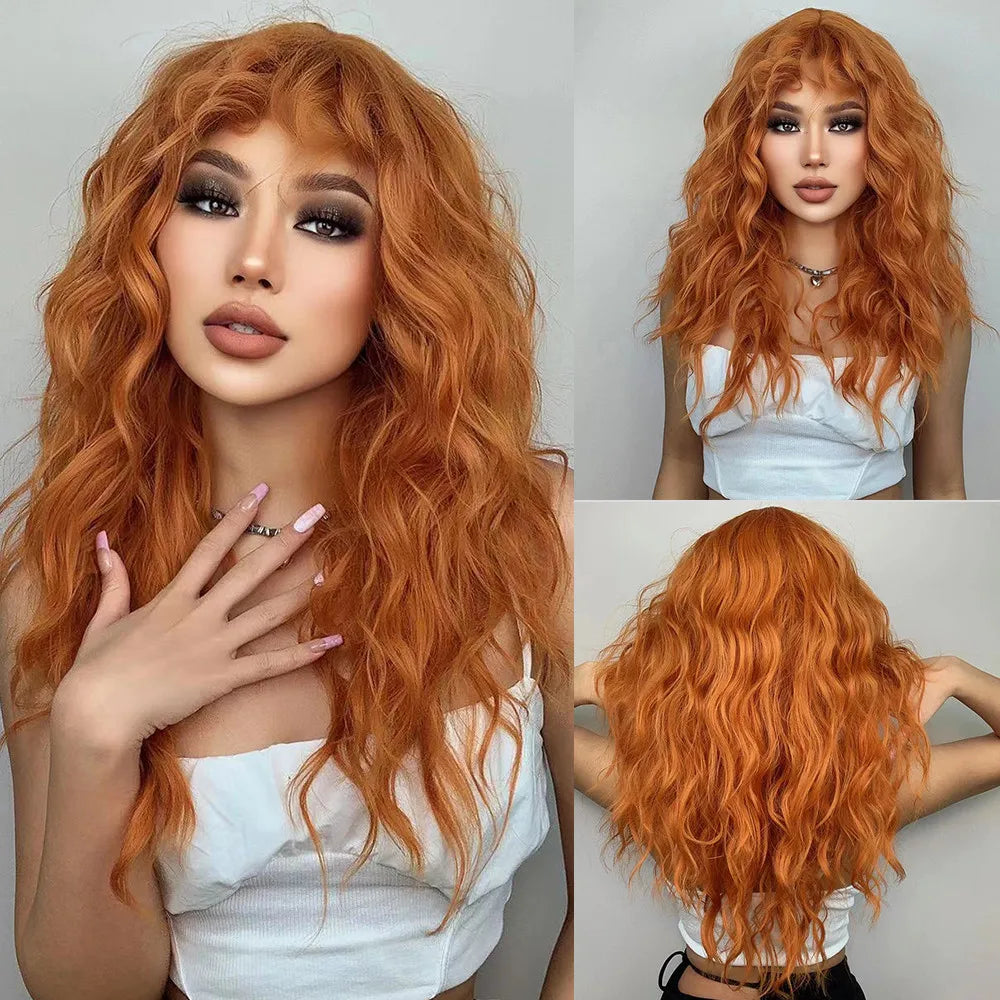 Ombre Blonde Long Wavy Wig With Bangs for Women