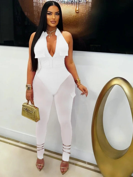 Solid Halter Backless Jumpsuit