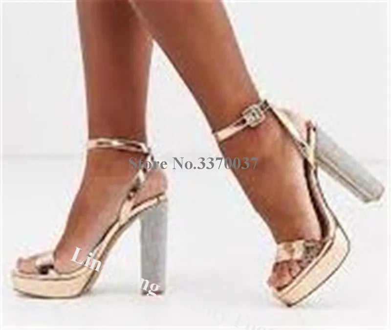 Luxury Rose Gold Rhinestone Platform Sandals for Women