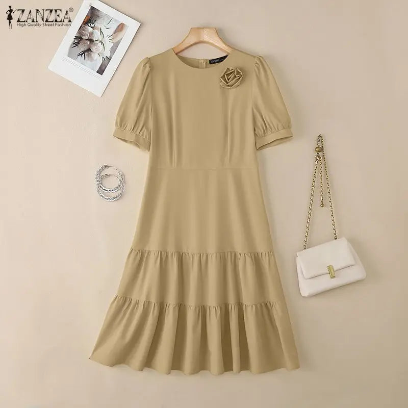Tiered Puff Sleeve Midi Dress