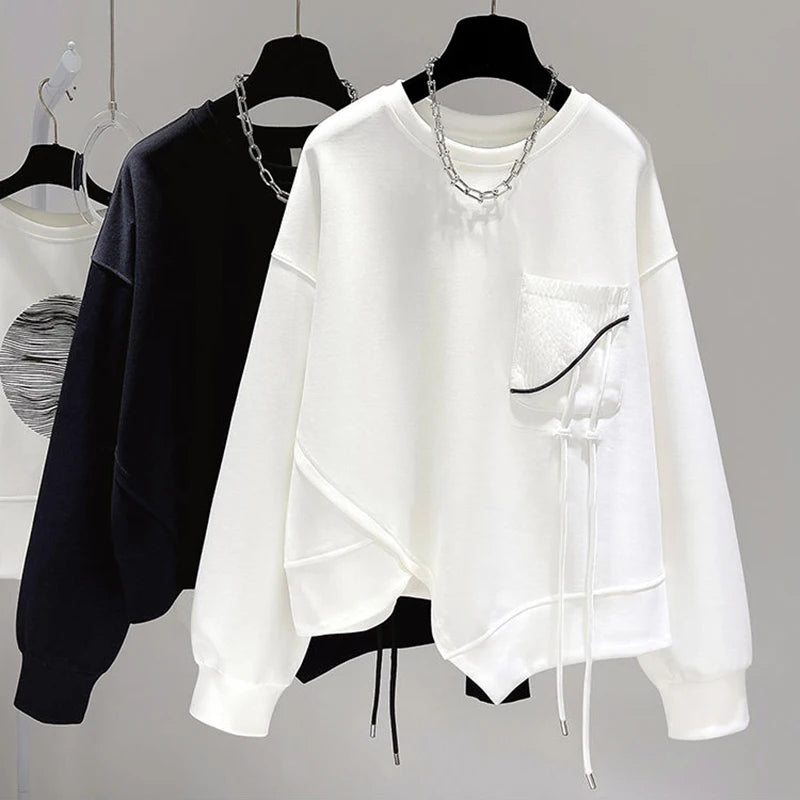 Korean fashion solid color hoodless sweatshirt women's spring and autumn new temperament loose thin niche design short top