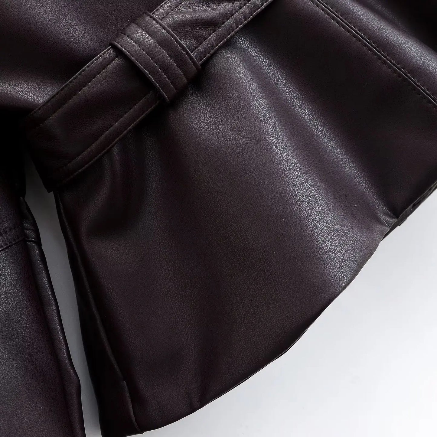 Vintage Black Belted Faux Leather Jacket for Women