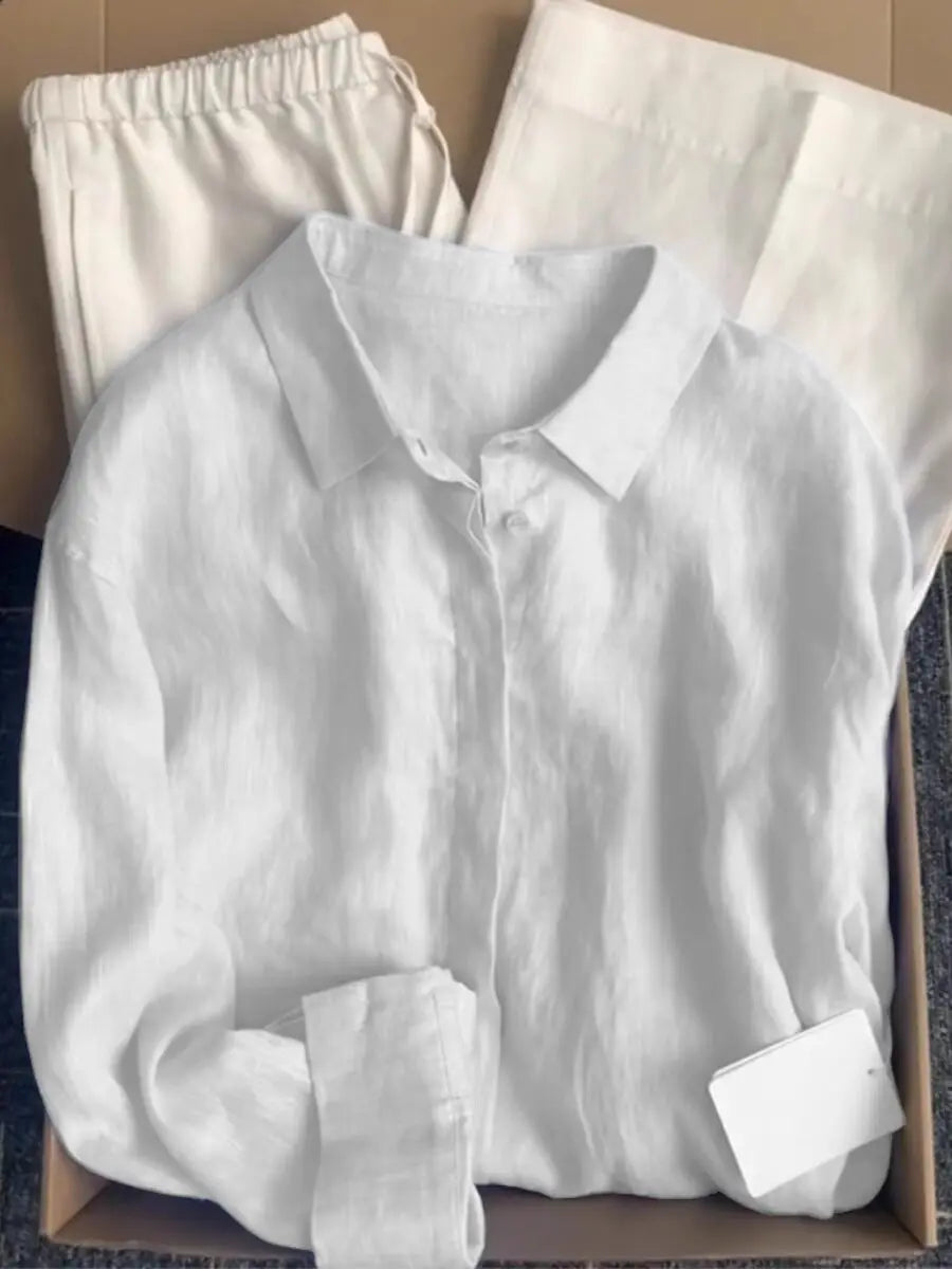 Solid Color V Neck Long Sleeve Casual Blouse for Women