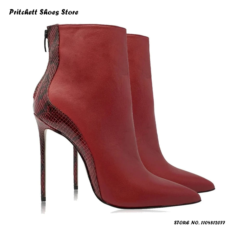 Elegant Pointed Toe Patchwork Ankle Boots With Back Zipper For Women