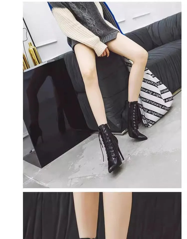 Chic Pointed Stiletto High Heel PU Leather Ankle Boots for Women
