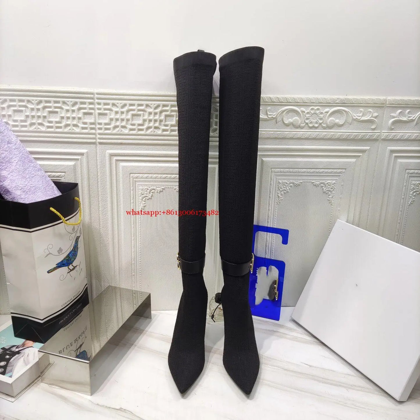 Over The Knee Stretch Pointed Toe With Buckle Sock Boots For Women