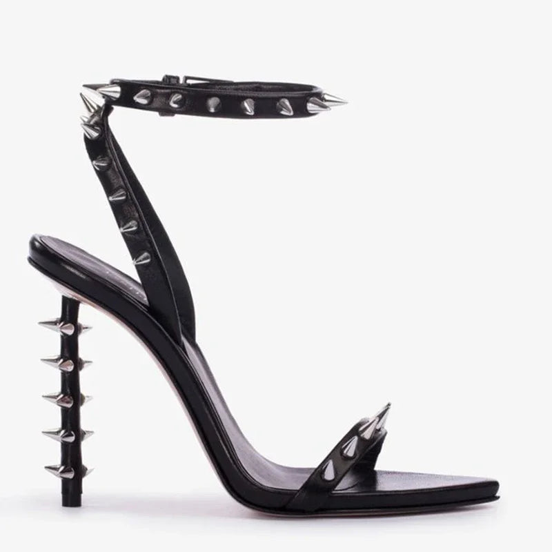 Pointed Toe Rivet Ankle Strap Stiletto Sandals for Women