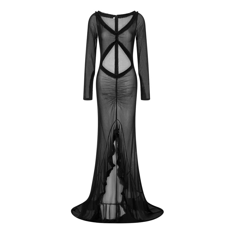 Beach Vacation Sexy Mesh Sheer Ruffled Dress for Women