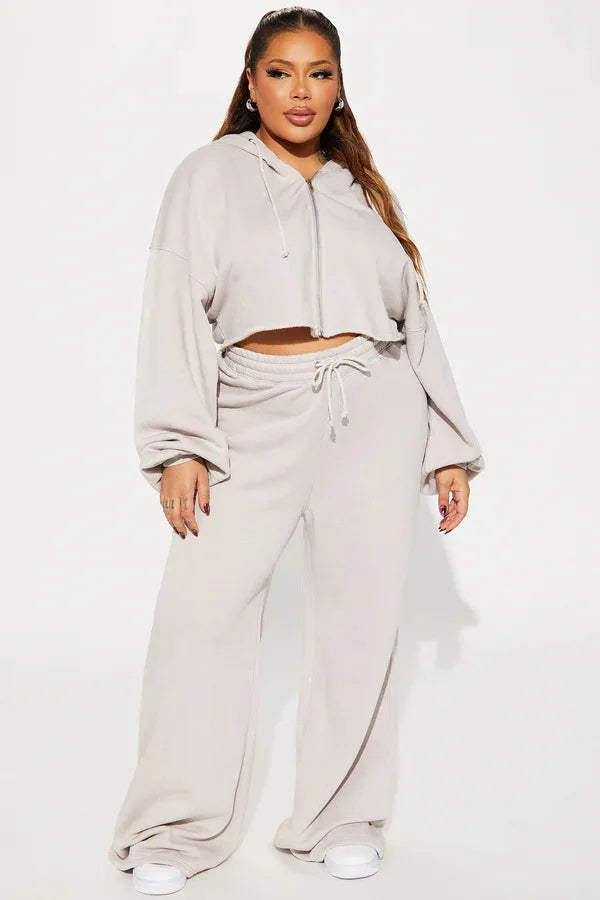 Hooded Cropped Sweatshirt And Long Pants Set for Women