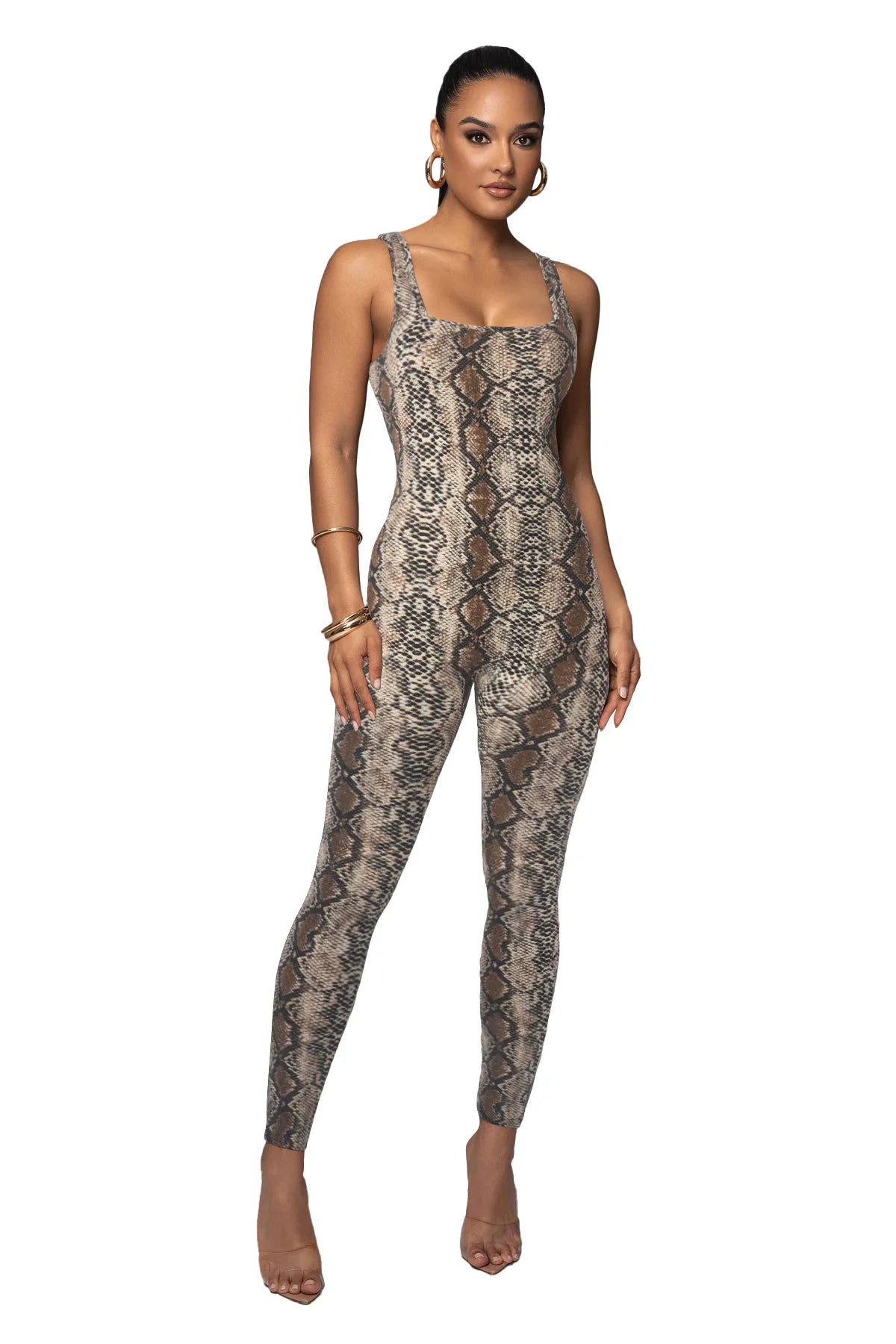 Leopard Print Sleeveless Bodycon Jumpsuit for Women