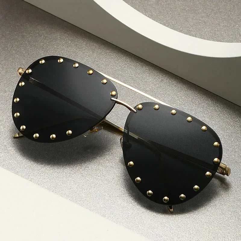Oversized Rimless Gradient Pilot Sunglasses for Women