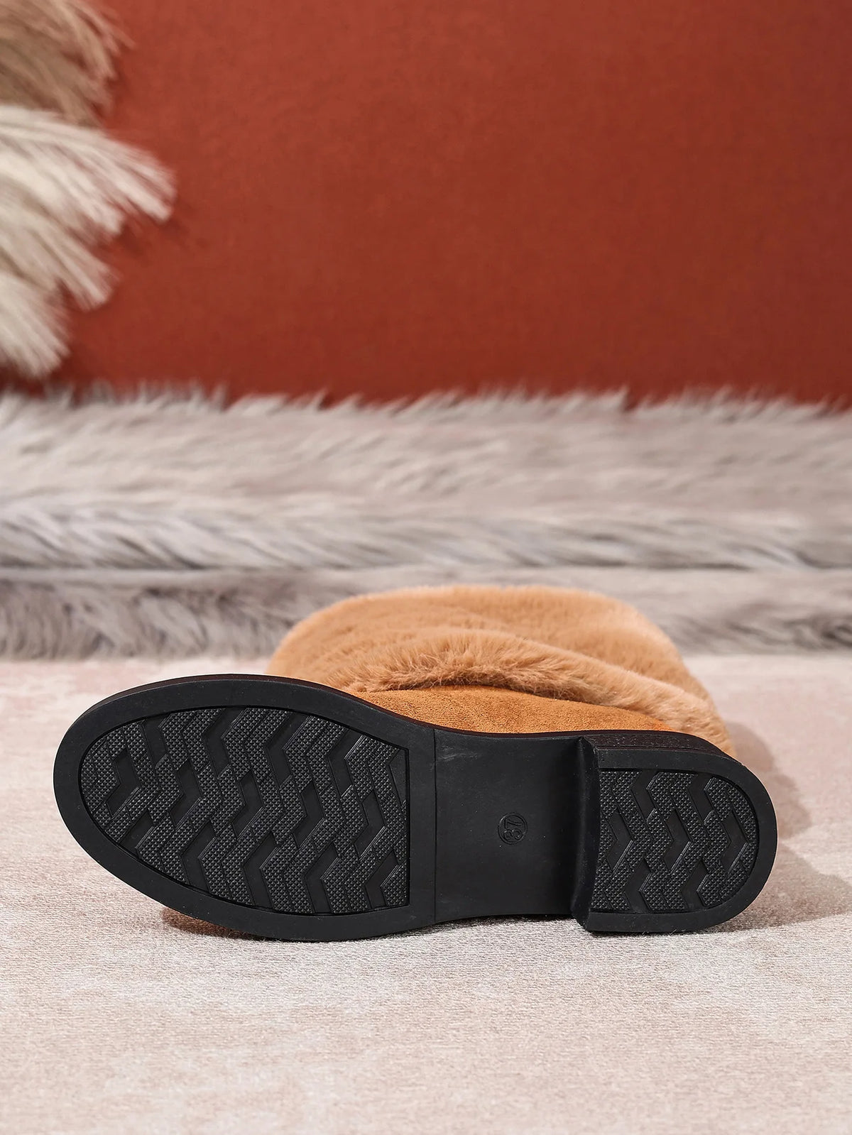 Plush Faux Fur Slip On Mid Calf Winter Snow Boots For Women