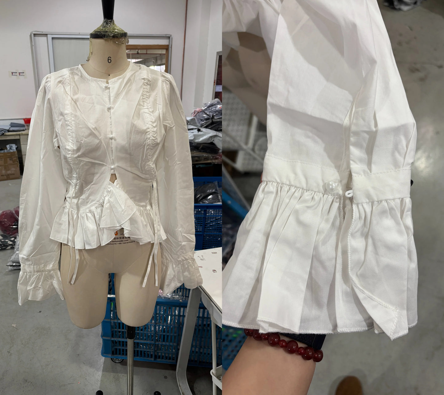 Elegant Bow Detail Pleated Long Sleeve V Neck Blouse for Women