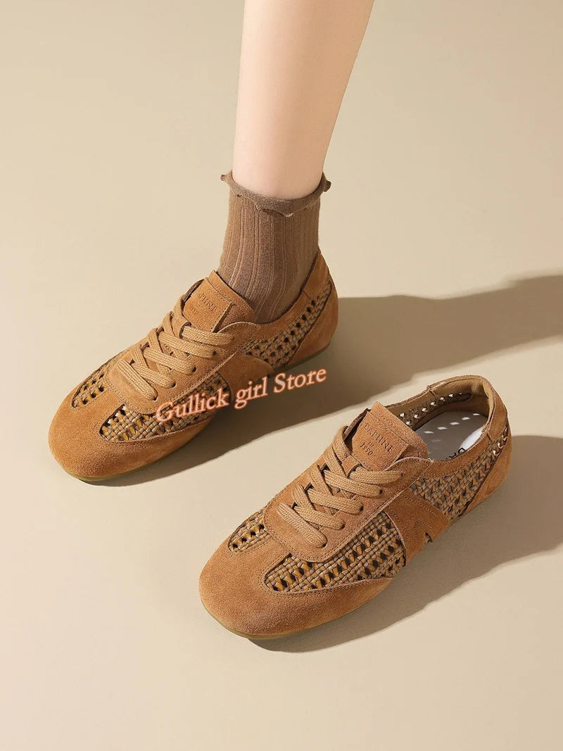 Breathable Openwork Knit Leather Training Shoes for Women