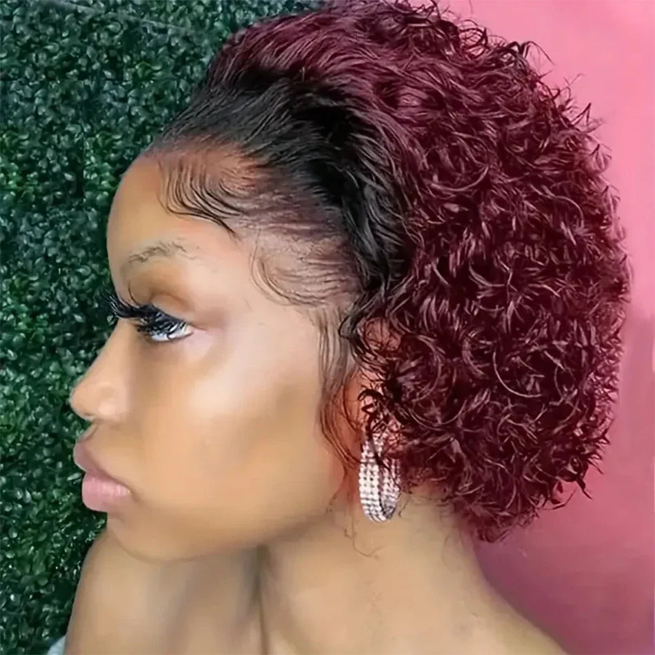 Water Curly Pixie Cut Human Hair Lace Front Wig for Women