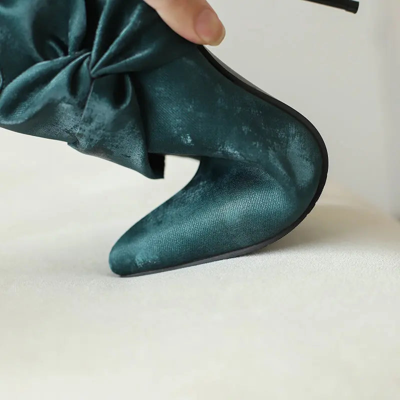 Elegant Bowknot Lace-Up High Heel Ankle Boots for Women