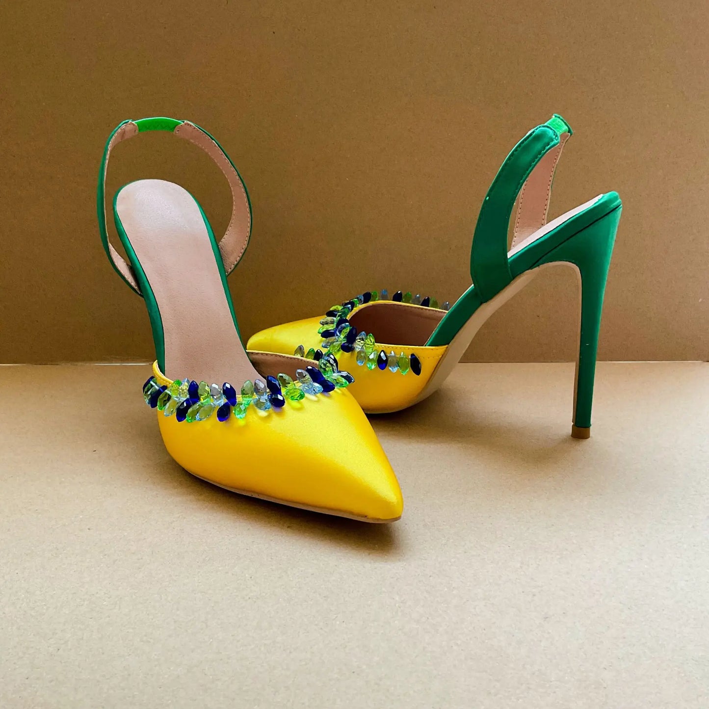 Crystal Embellished Pointed Toe Sandals with Elastic Strap for Women