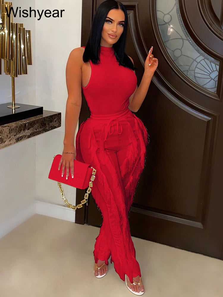 Drawstring Fringed Two Piece Set