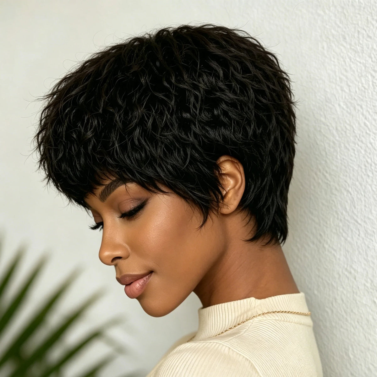Short Jerry Curly Pixie Cut Human Hair Wig for Women