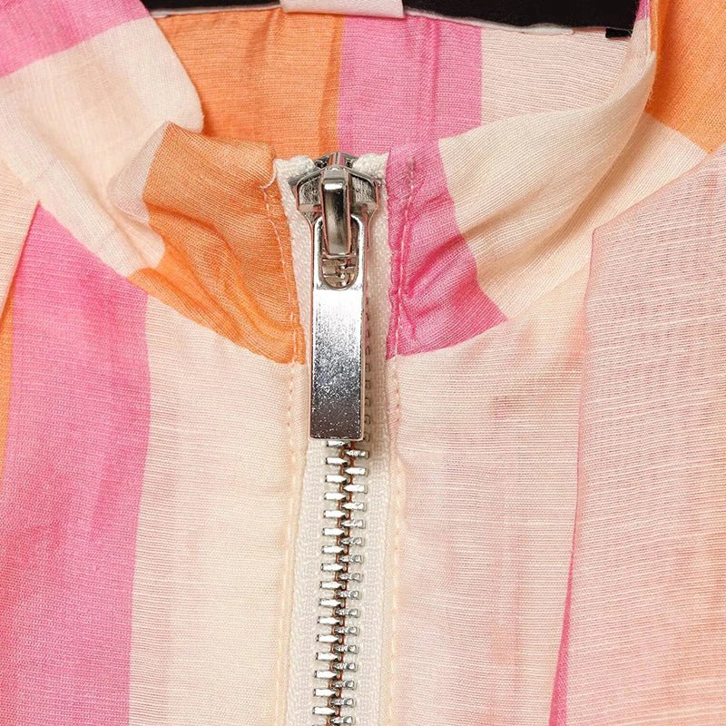 Elegant Striped with Stand Collar Jacket for Women