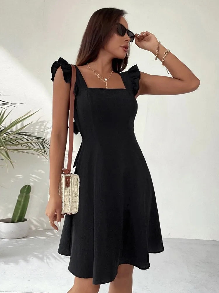 Elegant Lace-Up Backless Sleeveless Mini Dress for Women