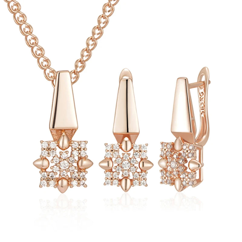 Rose Gold Crystal Flower Drop Earrings