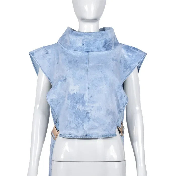 Elegant Tank Tops for Women Streetwear Summer 2025 New Cowboy Pile Collar Pullover Sleeveless Workwear High Waist Short Vest