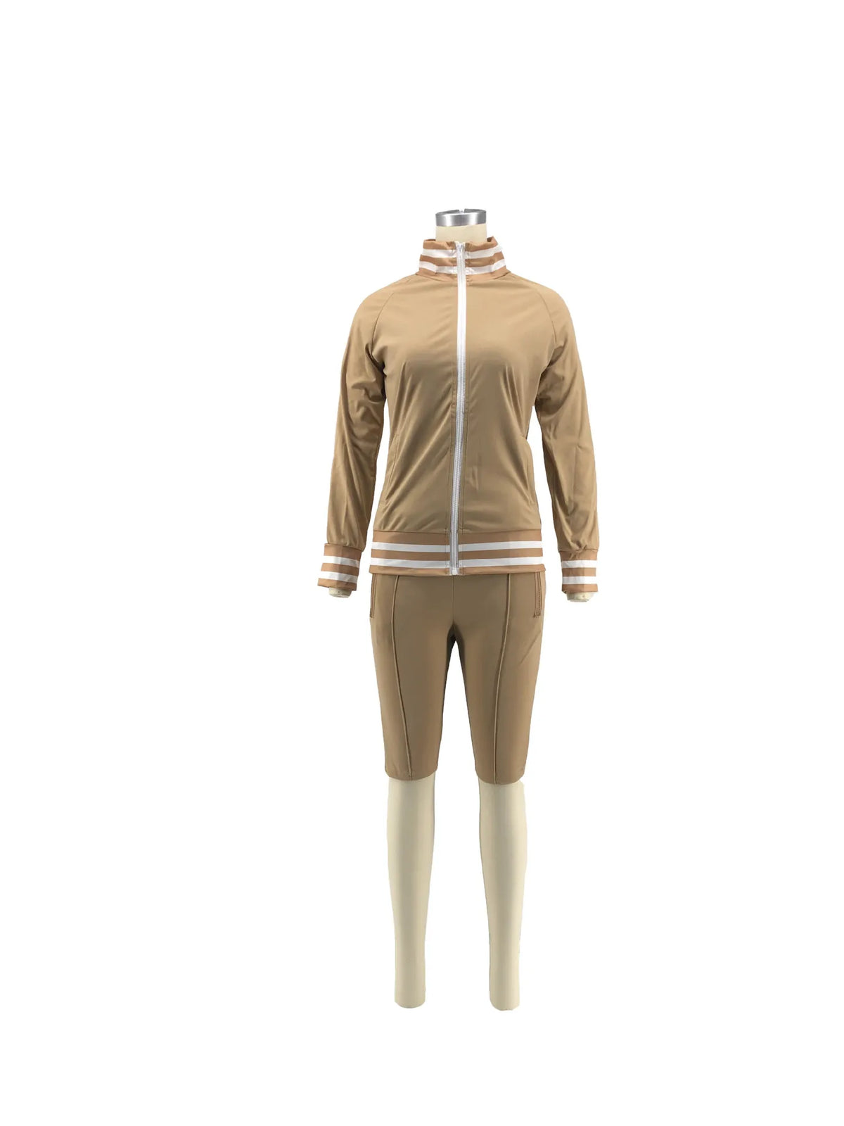 Casual Cold Shoulder Zipper Tracksuit Set for Women
