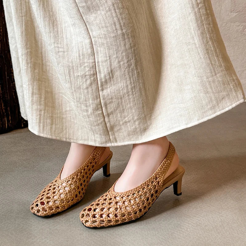 Handmade French Style Cut Out Weave Sandals for Women