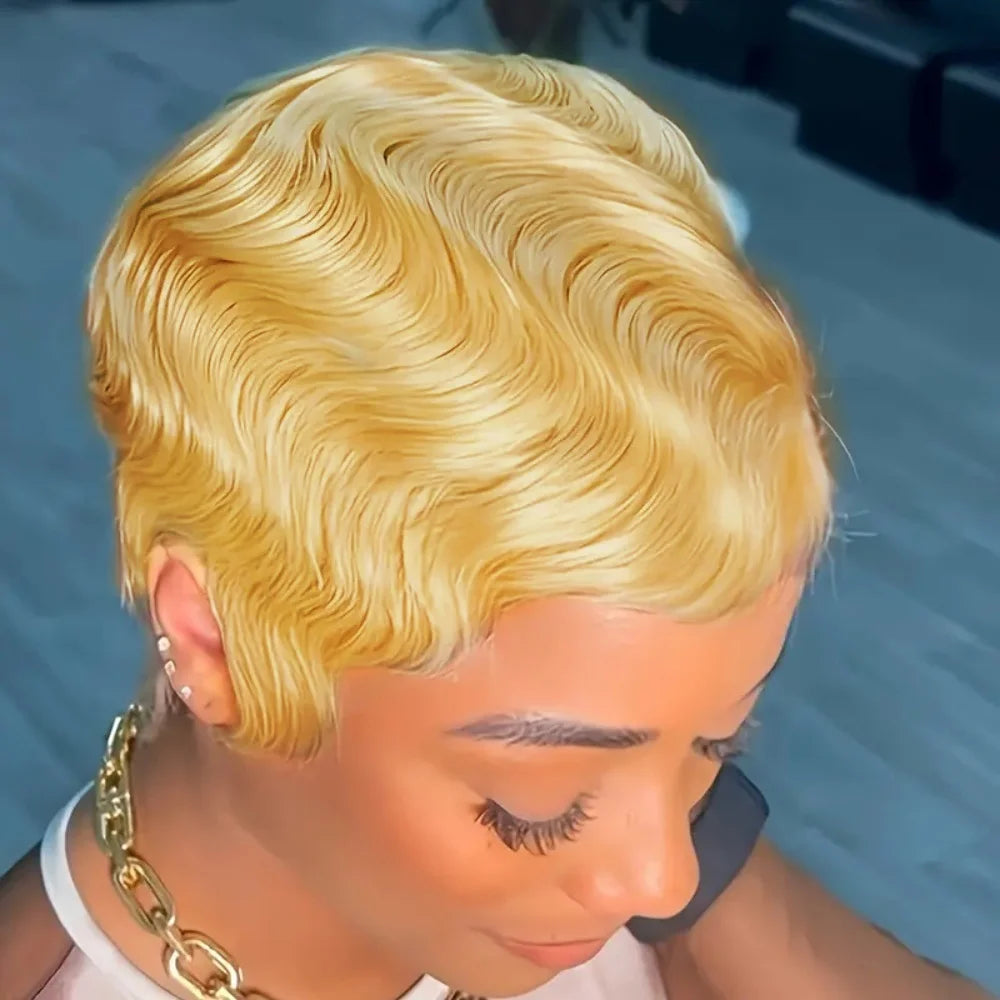 Short Finger Wave Wig Brazilian Human Hair Wig For Women BrowFull Machine Wig Pixie Cut Wigs for Woman