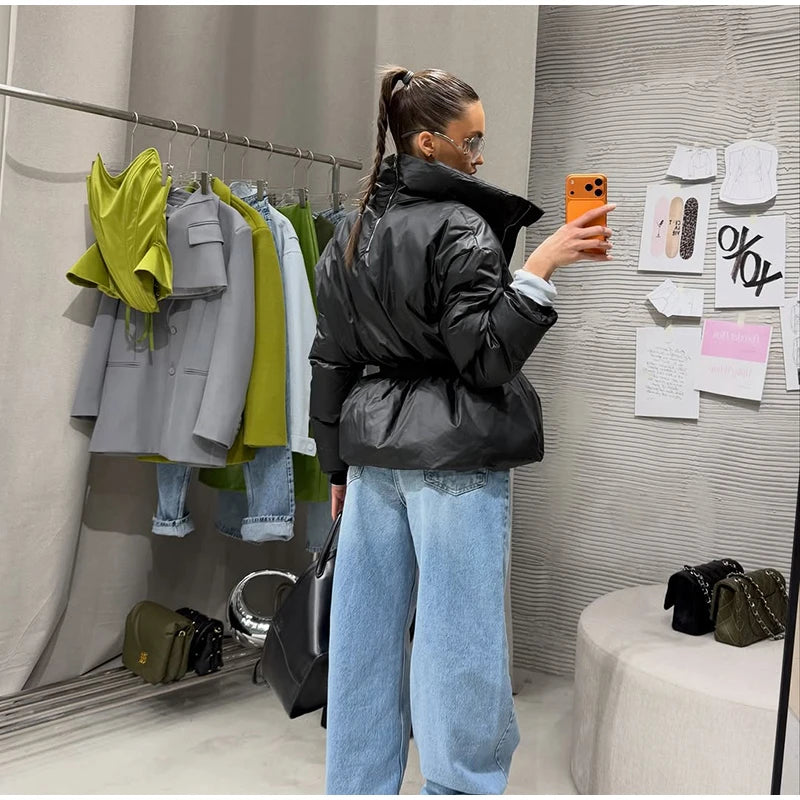 Warm Loose Fit Zipper Jacket With Stand Collar for Women